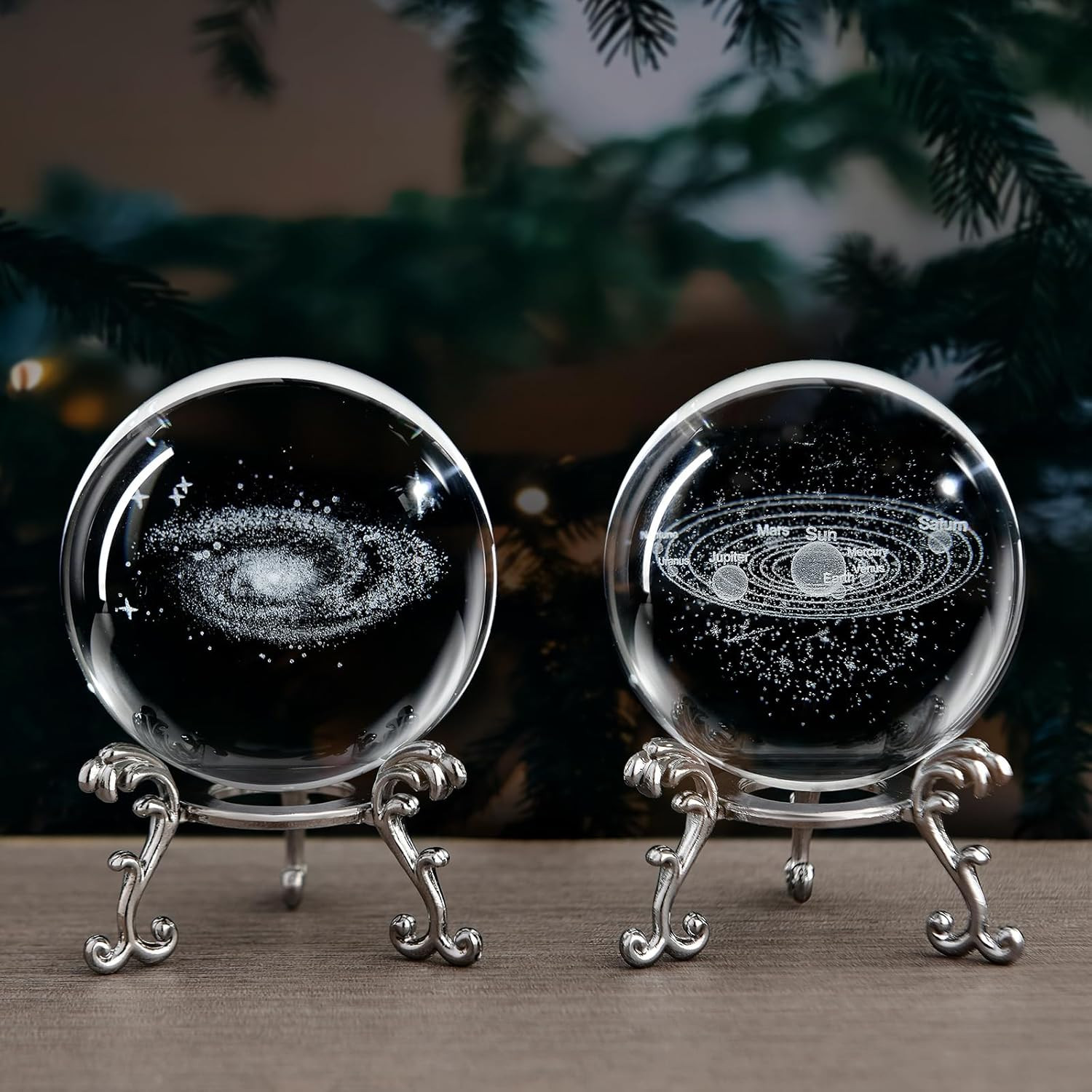 3D Laser Etched Galaxy Crystal Ball with Stand, 60Mm Glass Sphere Decorative Bal