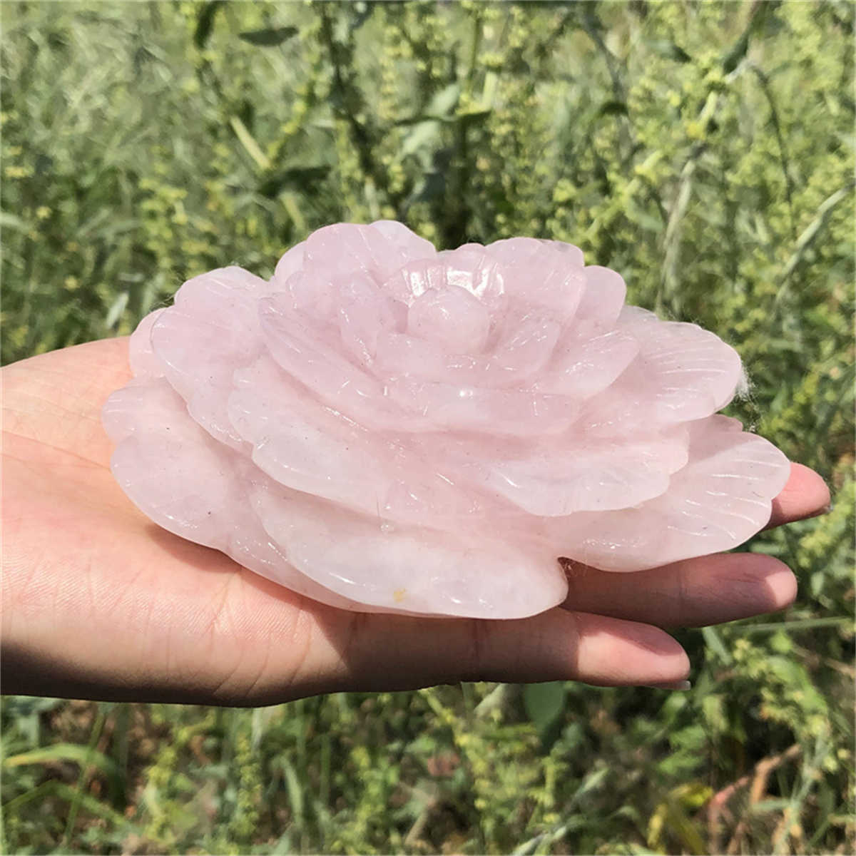 510g Natural carved rose quartz flower reiki quartz crystal skull polishing deco