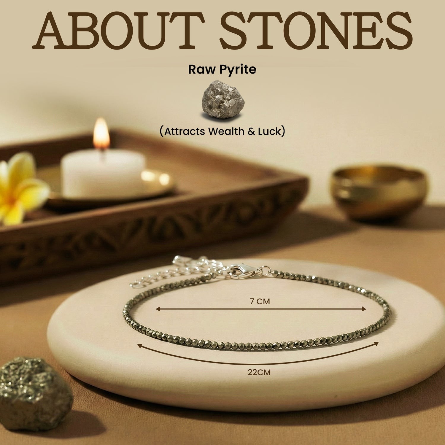 Raw Pyrite Anklet for Women | Natural Stone Jewellery for Wealth, Luck & Protect