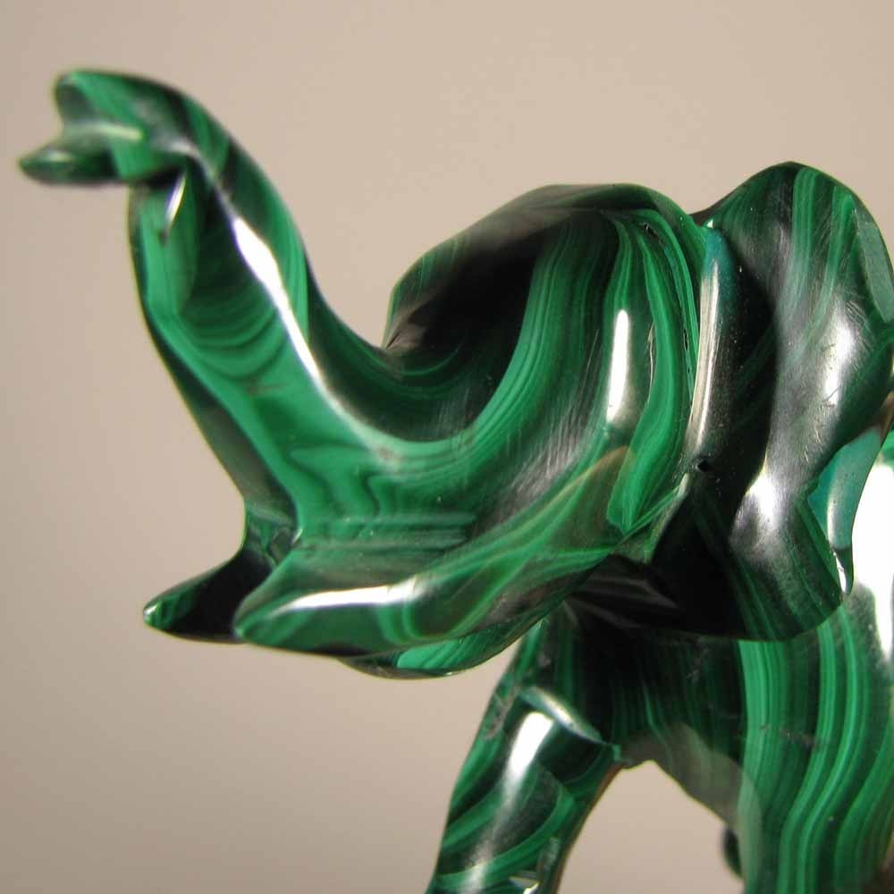 4″ Handcarved MALACHITE ELEPHANT Gemstone Animal Carving – Congo, Africa
