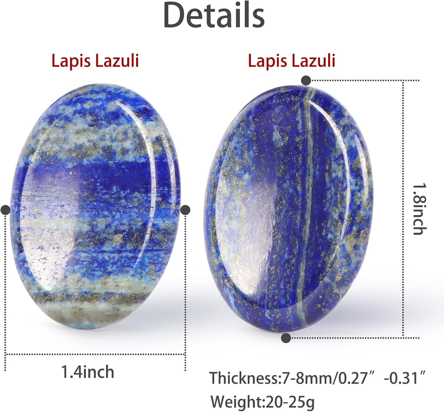 Natural Lapis Lazuli Palm Worry Stone Oval Polished Healing Crystal Pocket Stone