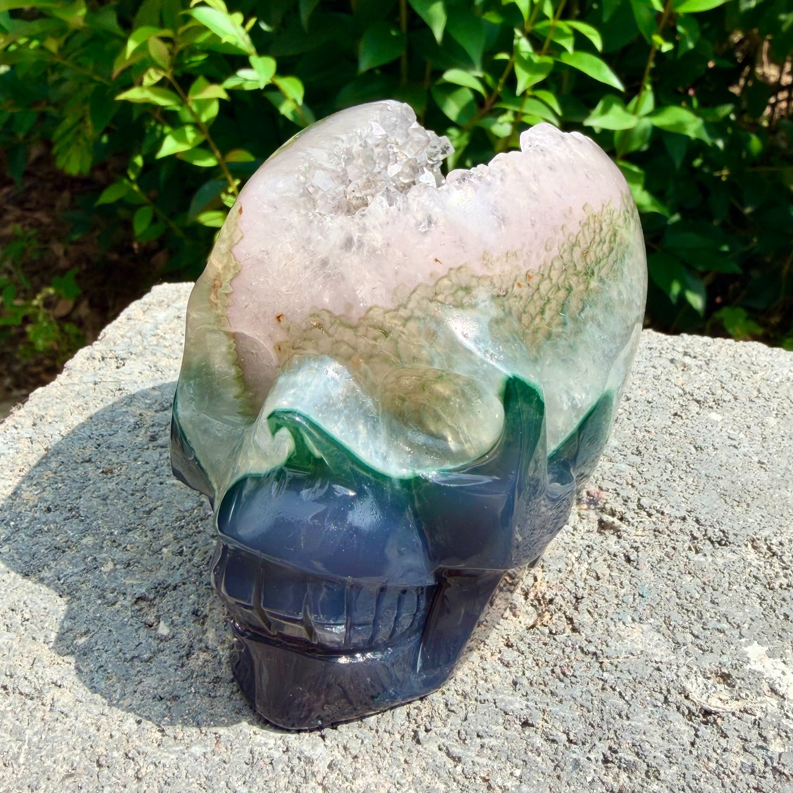 1.53lb Amethyst agate crystal cave skull, Rare hand carved skull specimen