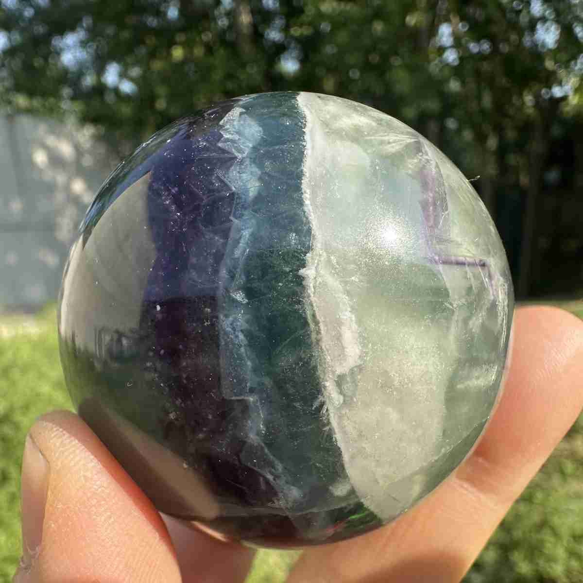 210g Natural Feather Fluorite Quartz Sphere Crystal Ball Reiki Healing Decor