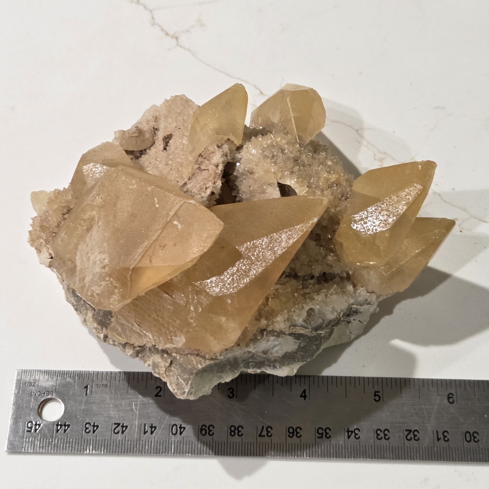 CALCITE ON BARITE NALLY GIBSON QUARRY, 6 IN & 978G. PRE-OWNED