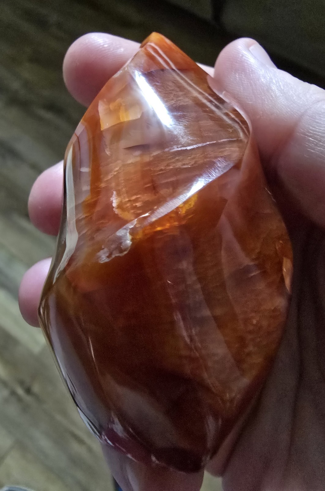 Polished Red Carnelian Flame Display Specimen, 268g, 4.5 Inches Not Damaged