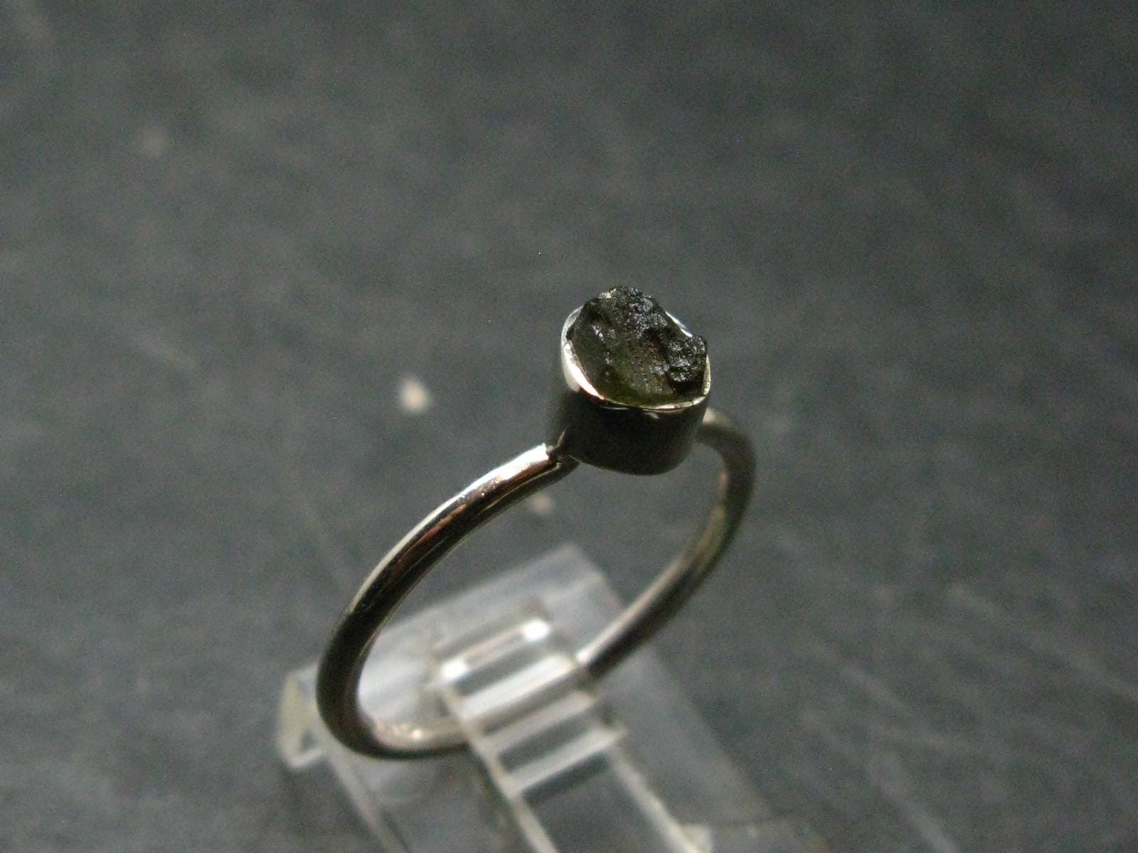 Moldavite Tektite Silver Ring from Czech Republic – 8 Size – 1.95 Grams