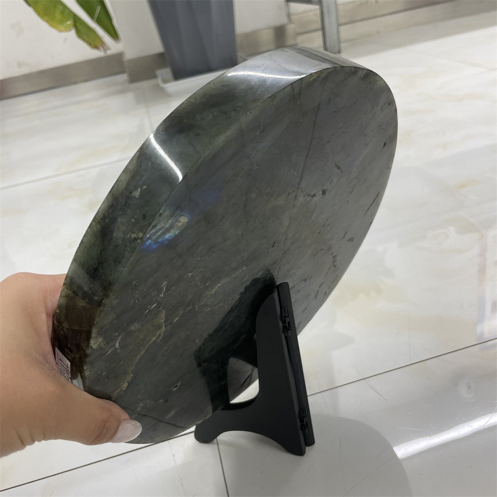 8.4LB Natural Labradorite Circle Slice Reiki Mineral Adorn Healing+stand