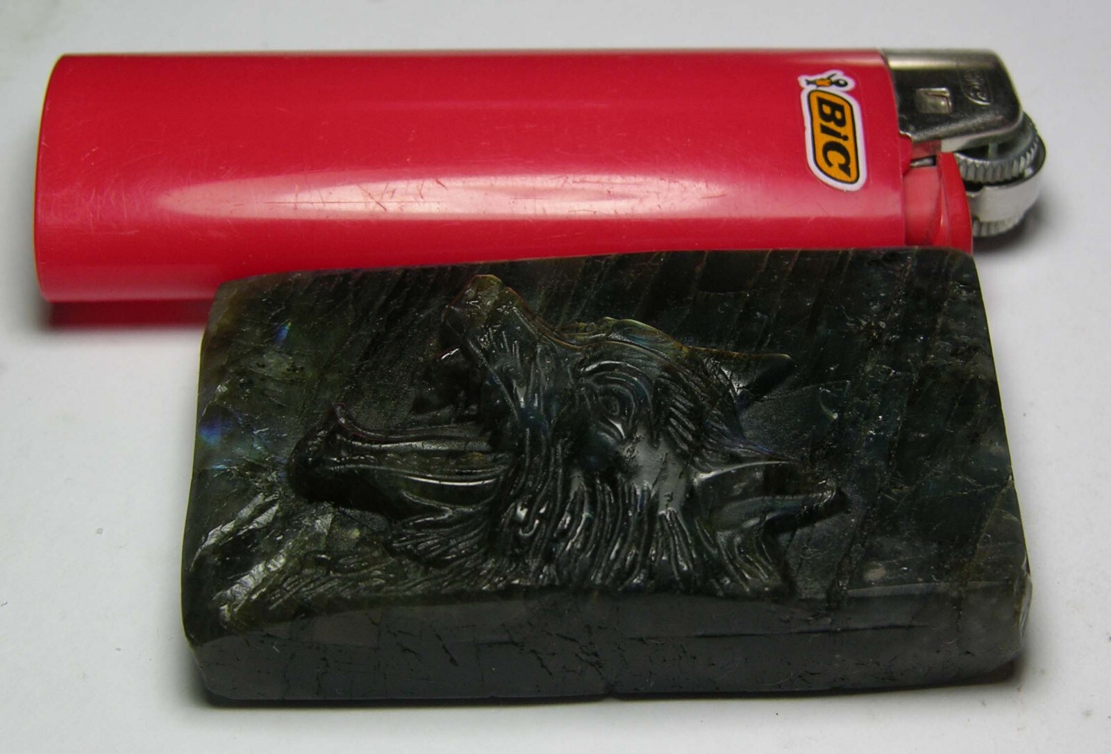 #9 Madagascar 100% Natural Labradorite wolf Carving 61.00mm X 36.00mm x 16.00mm
