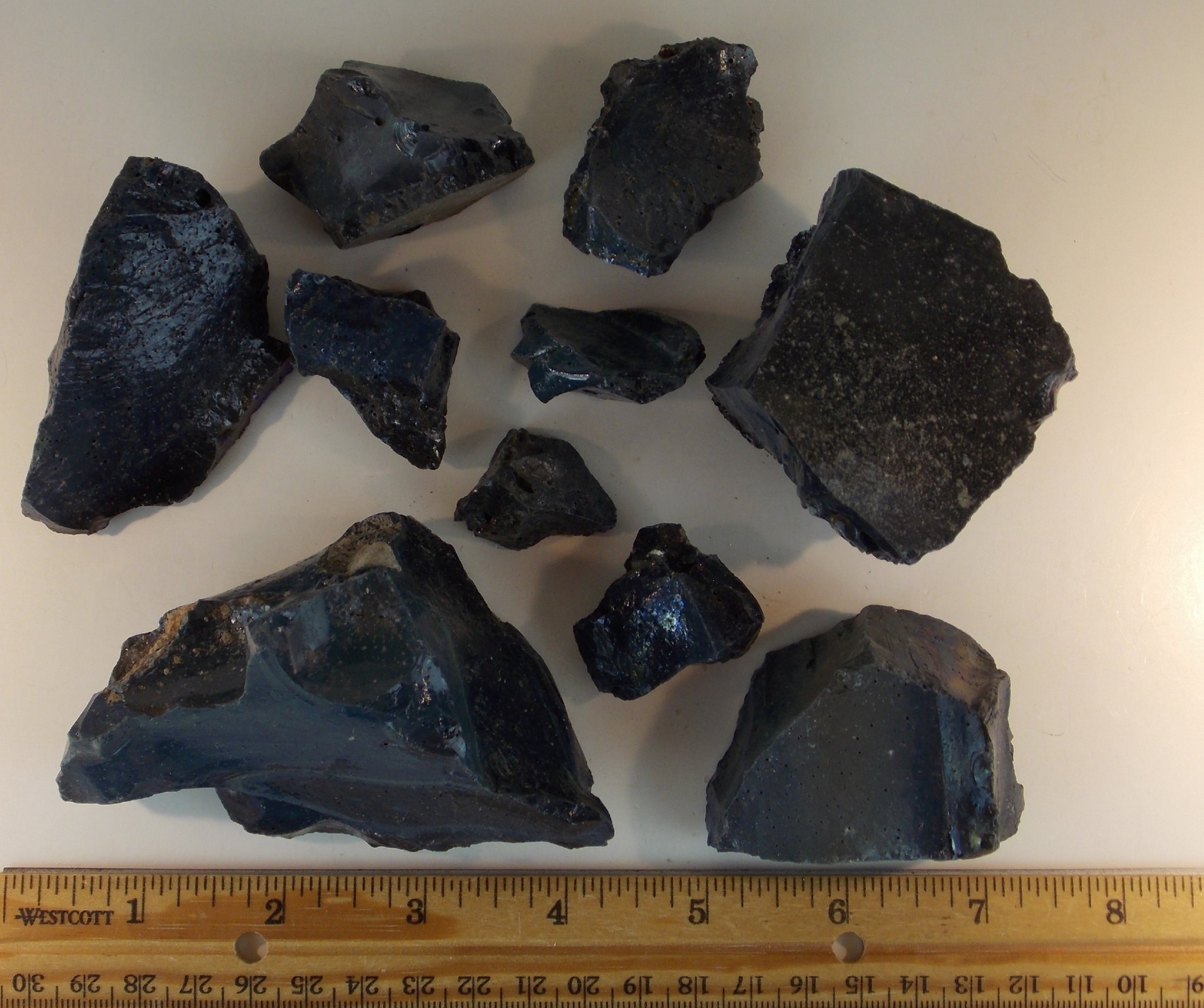 GRAY and BLUE SLAG GLASS – Lot of 10 pieces – 642 grams / 9.6 cm – GERMANY 27481