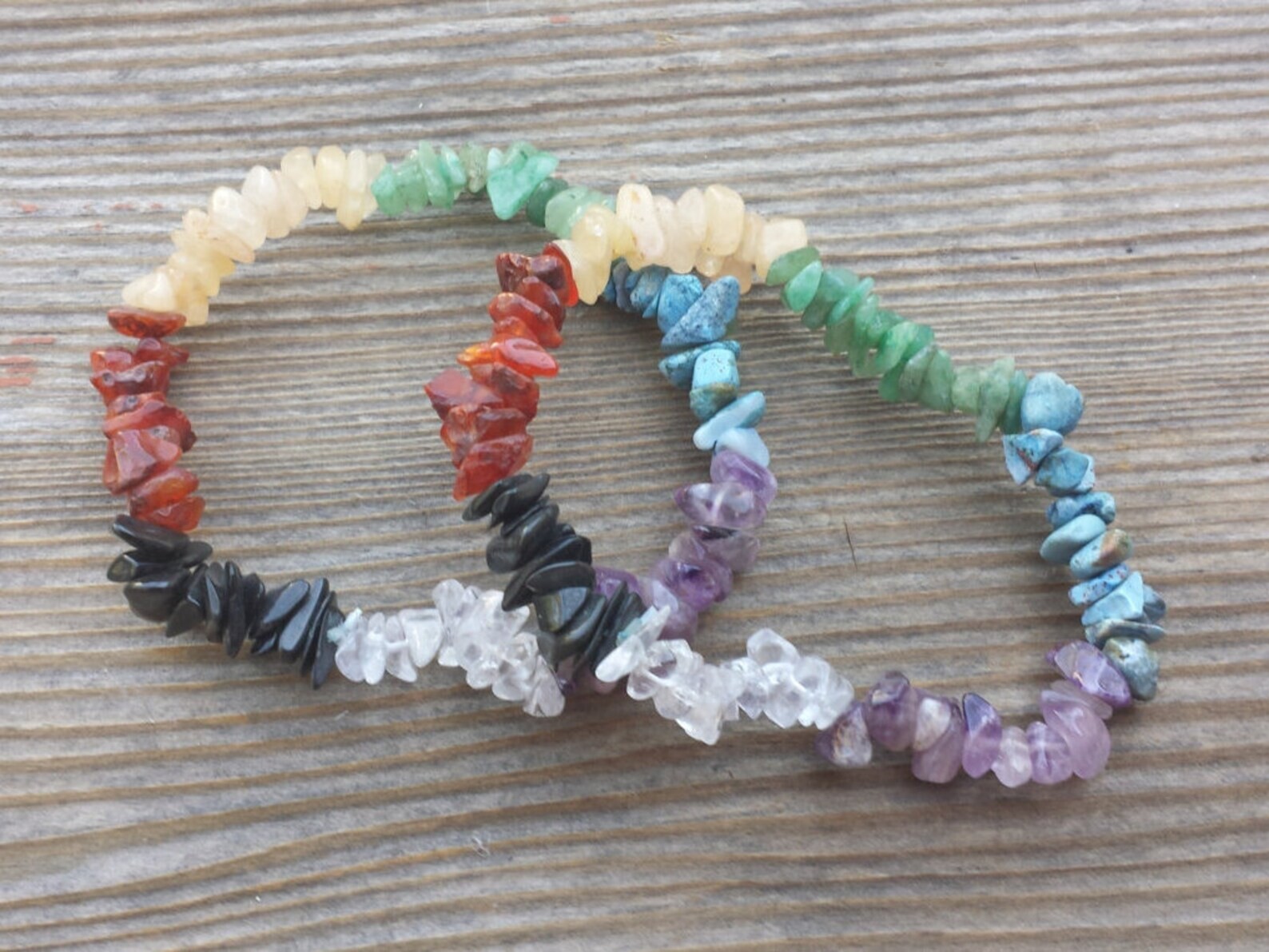 NATURAL 7 CHAKRA STONE GEMSTONE STRETCHY CHIP BRACELET