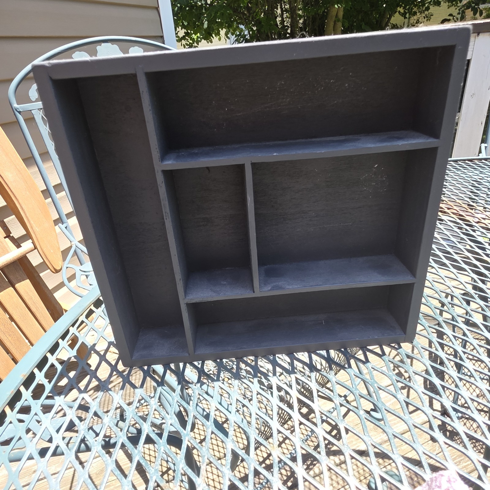 Shelf And Crystal Lot. 7 Various Crystals 8 1/8 By 8 3/4. Black/Dk Grey