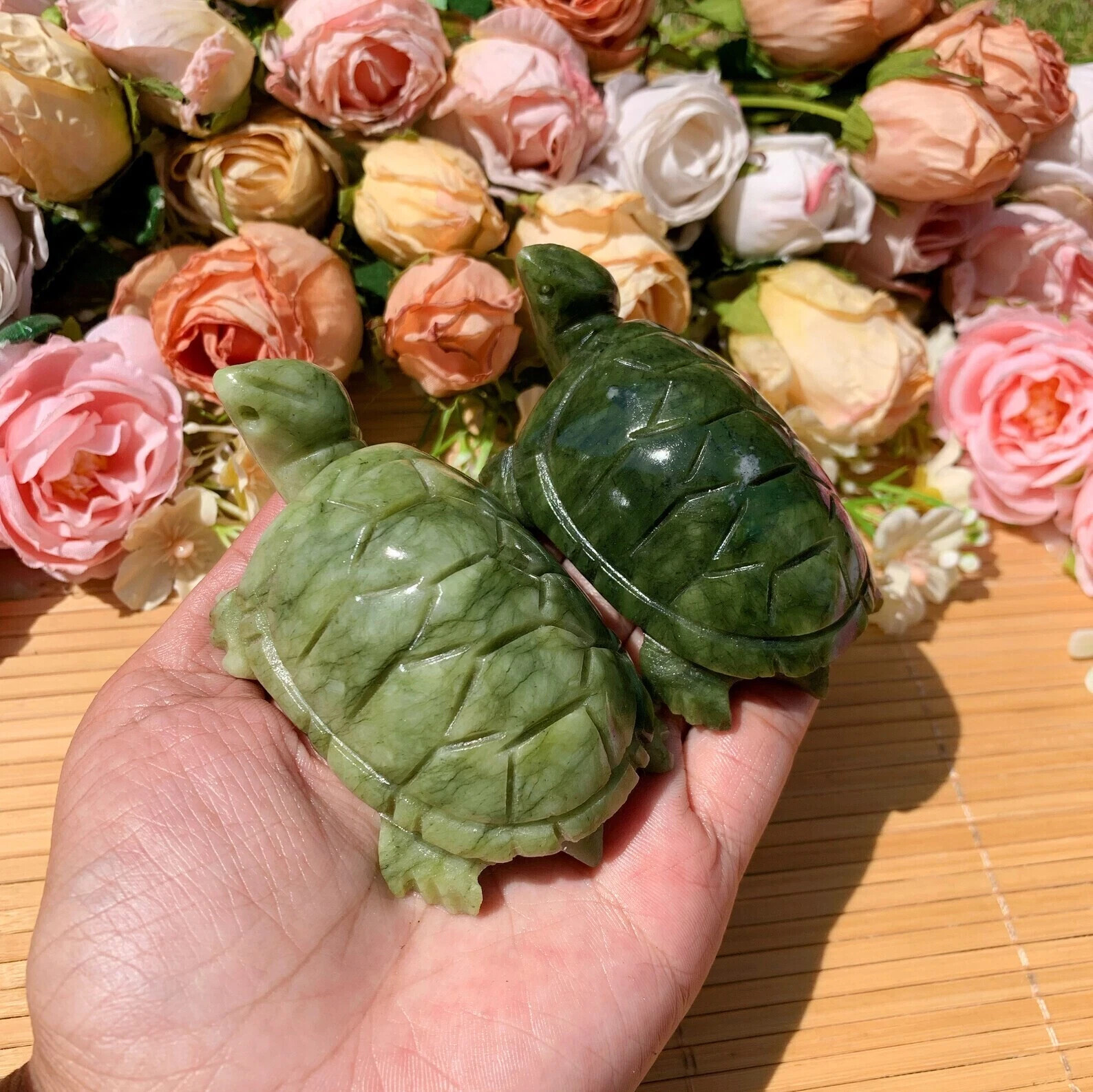 Natural Green Jade Turtle Crystal Carving Healing Gemstone Sculpture 8cm Gift