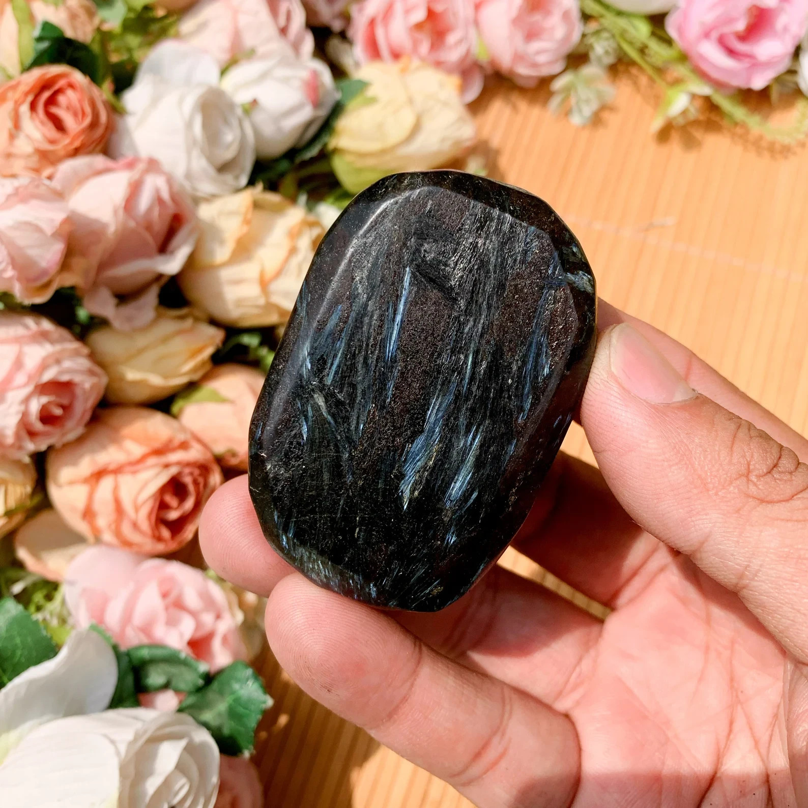 2in+ Arfvedsonite Palm Stone Healing Crystal Fireworks Stone Mineral Specimens