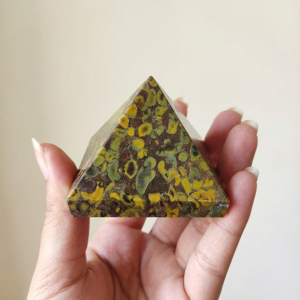 Fruit Jasper Pyramid for Healing Energy | Certified Meditation Crystal Decor
