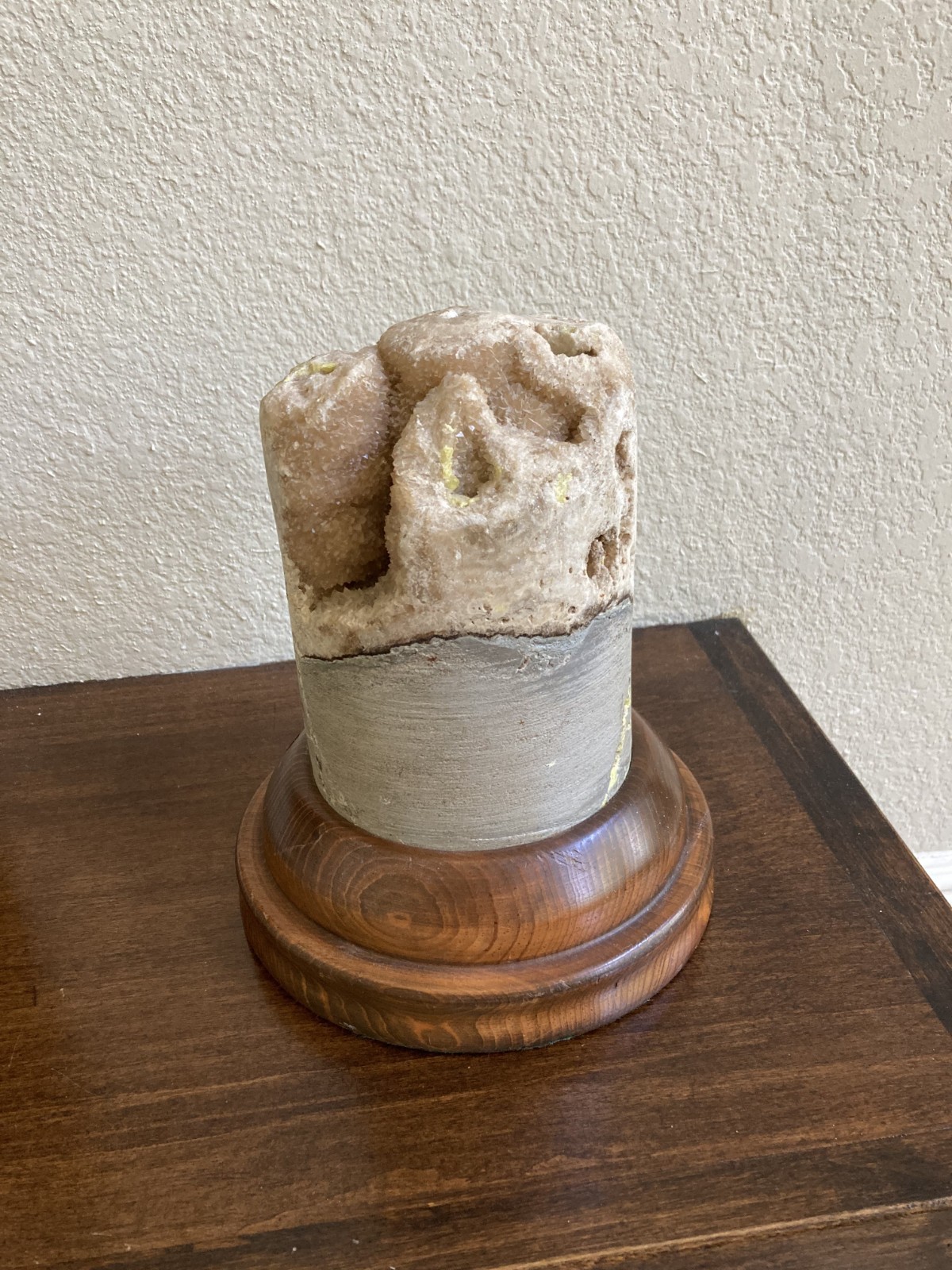 Natural Geological Drill Core w Crystals on Walnut Wood Pen Holder Display Base