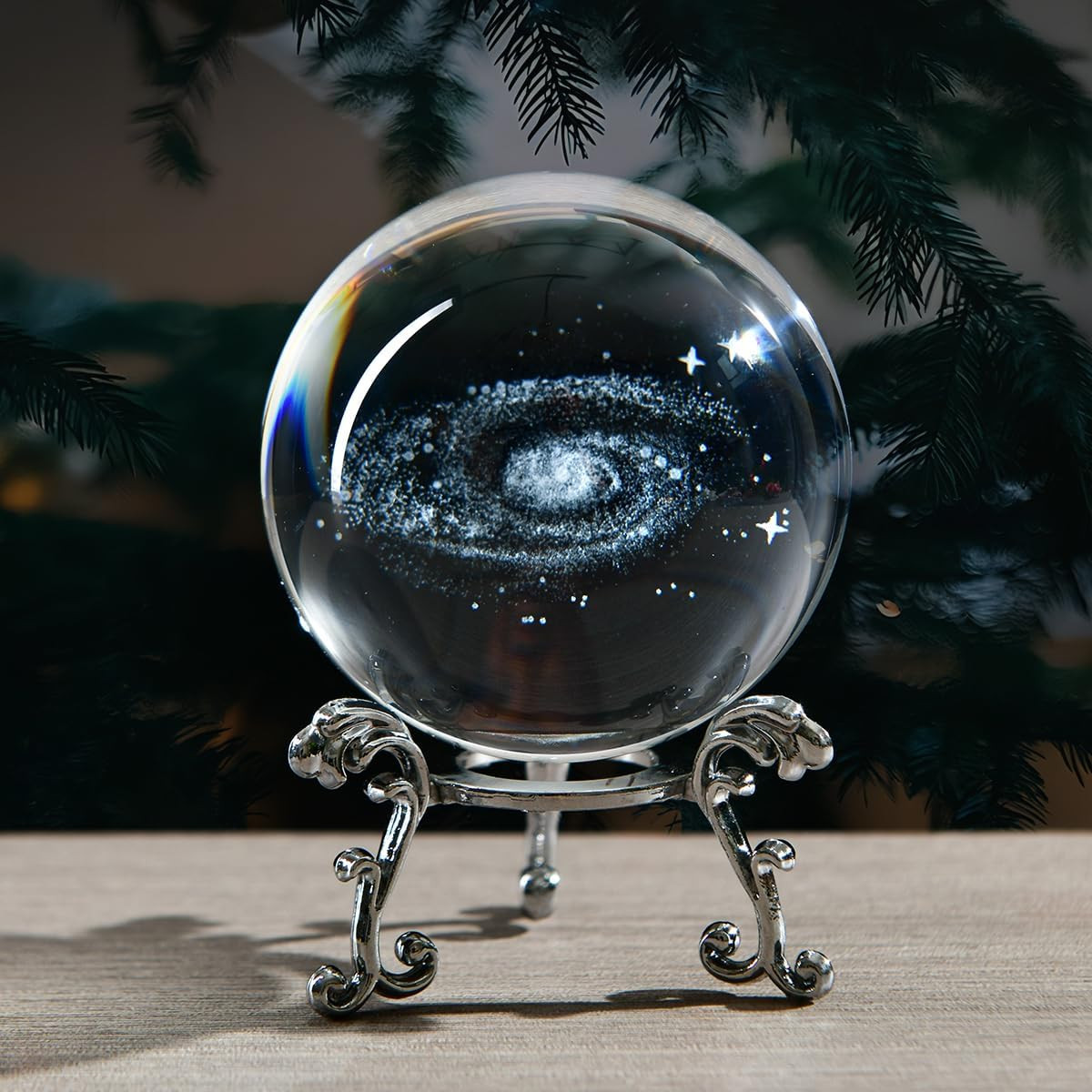 3D Laser Etched Galaxy Crystal Ball with Stand, 60Mm Glass Sphere Decorative Bal