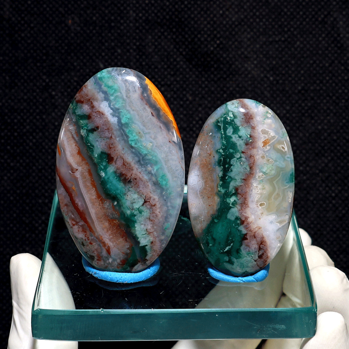 Mineral Landscape~ 2 PC Natural Aquaprase Rare Chalcedony Crystal Palmstone Set