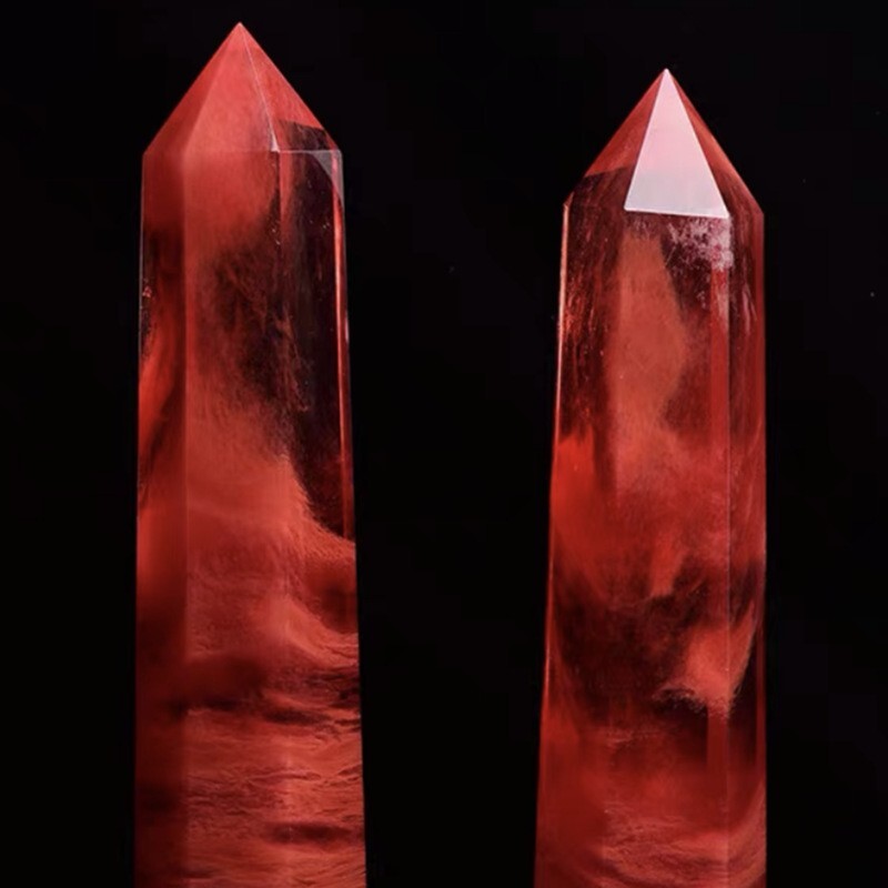 Red Smelting Quartz Healing Crystal Tower Point Wands Obelisk Home Decor Gifts