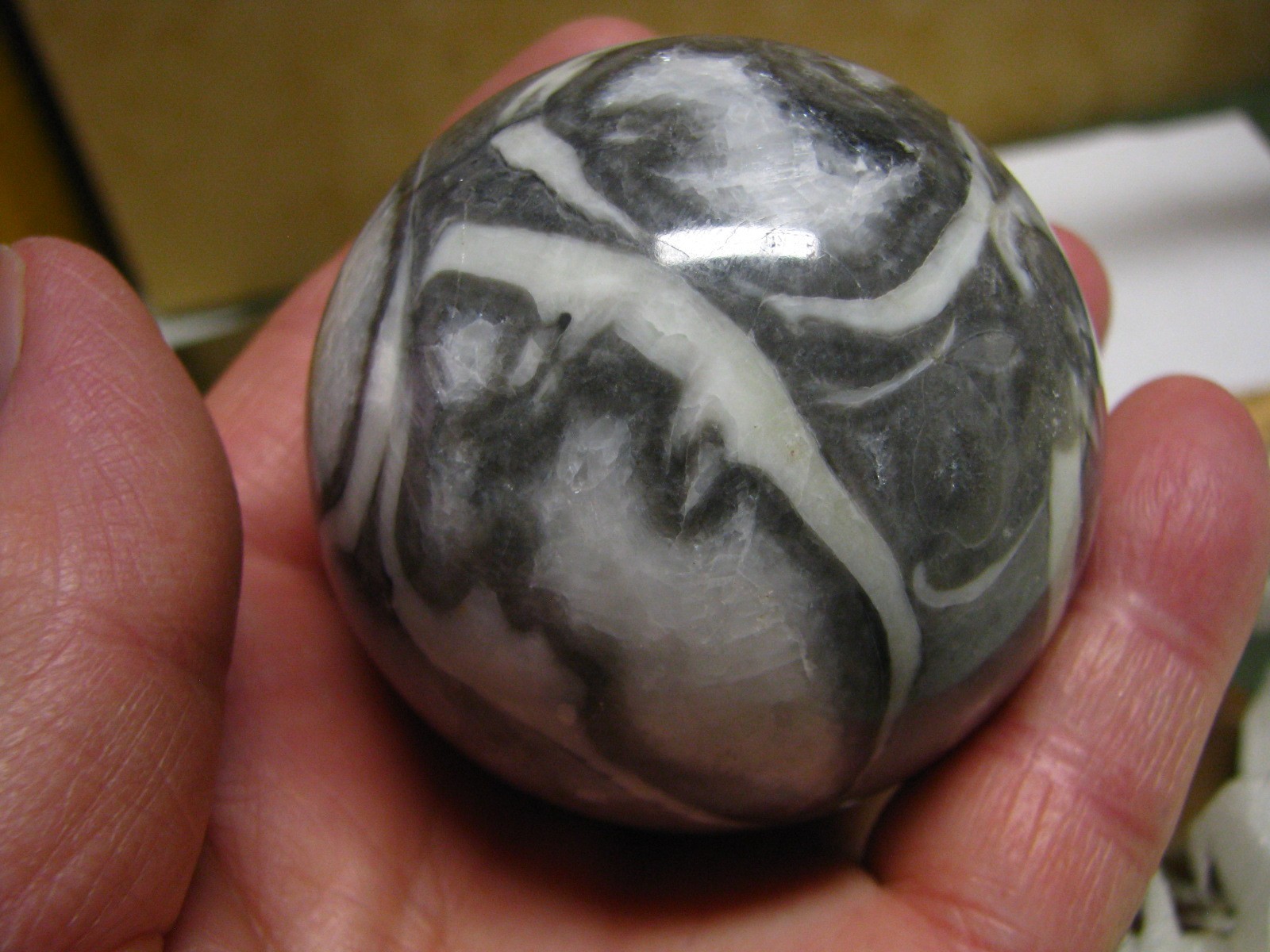 .83lb 2.5inch 1000 EYE JASPER FOSSIL SPHERE W/QUARTZ WOOD STAND MADAGASCAR #087
