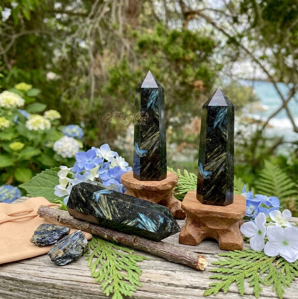 Natural Rare Arfvedsonite Tower Crystal Point Hexagon Wand Obelisk Decor 3-3.5″