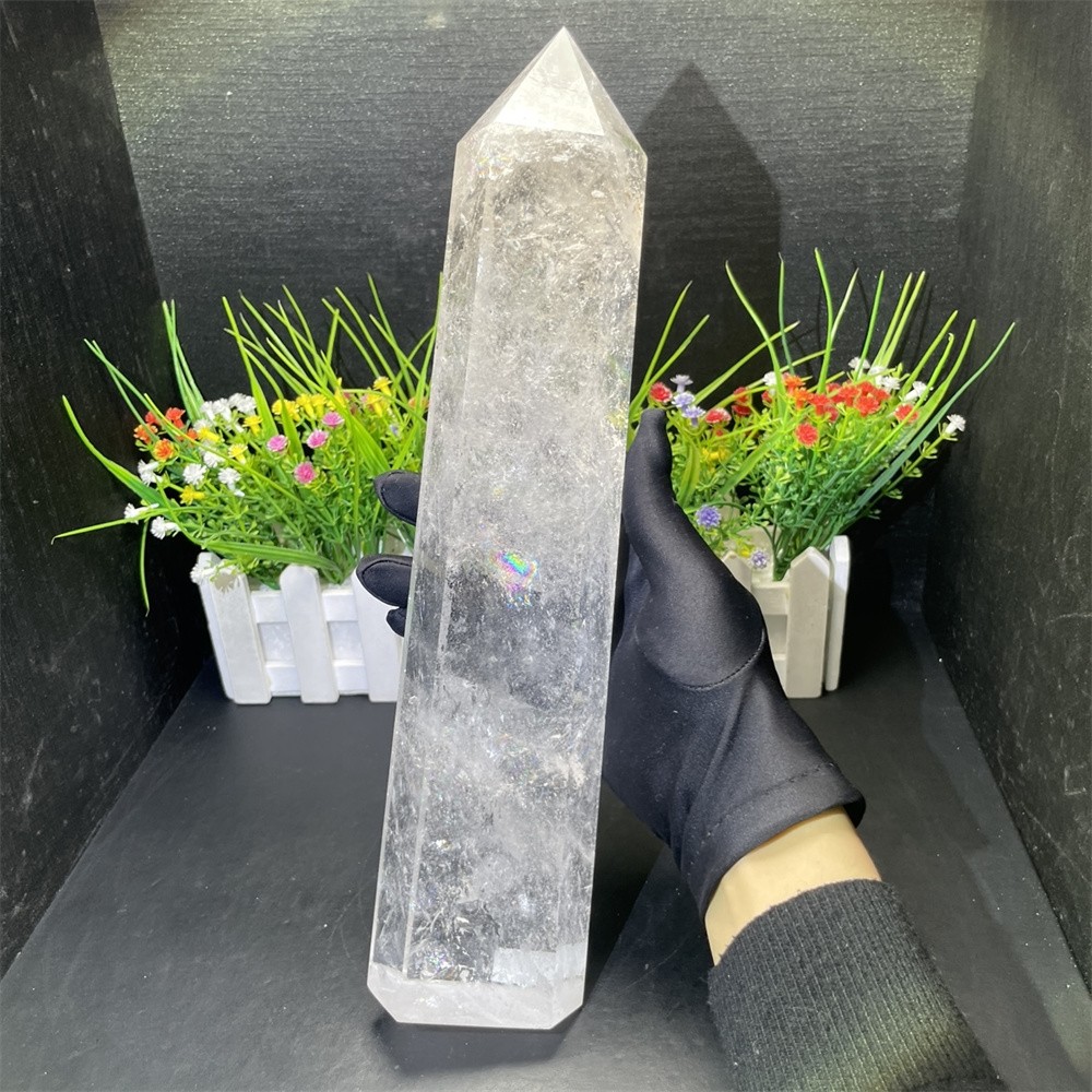 3.7LB 12.6″ Natural A++ Clear Quartz Obelisk Tower Crystal Reiki Decor Rainbow