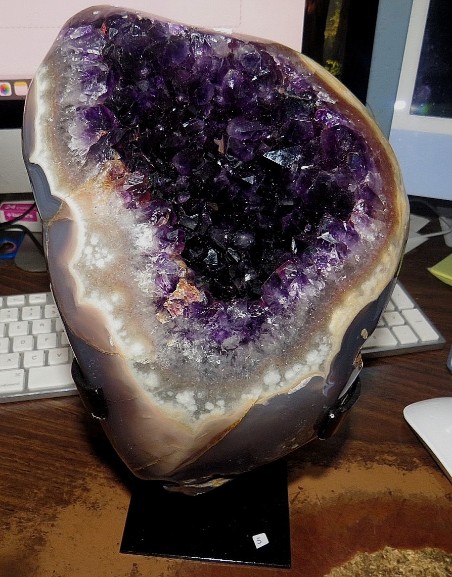 dark amethyst crystal geode cluster cathedral steel std brown agate rim JAL