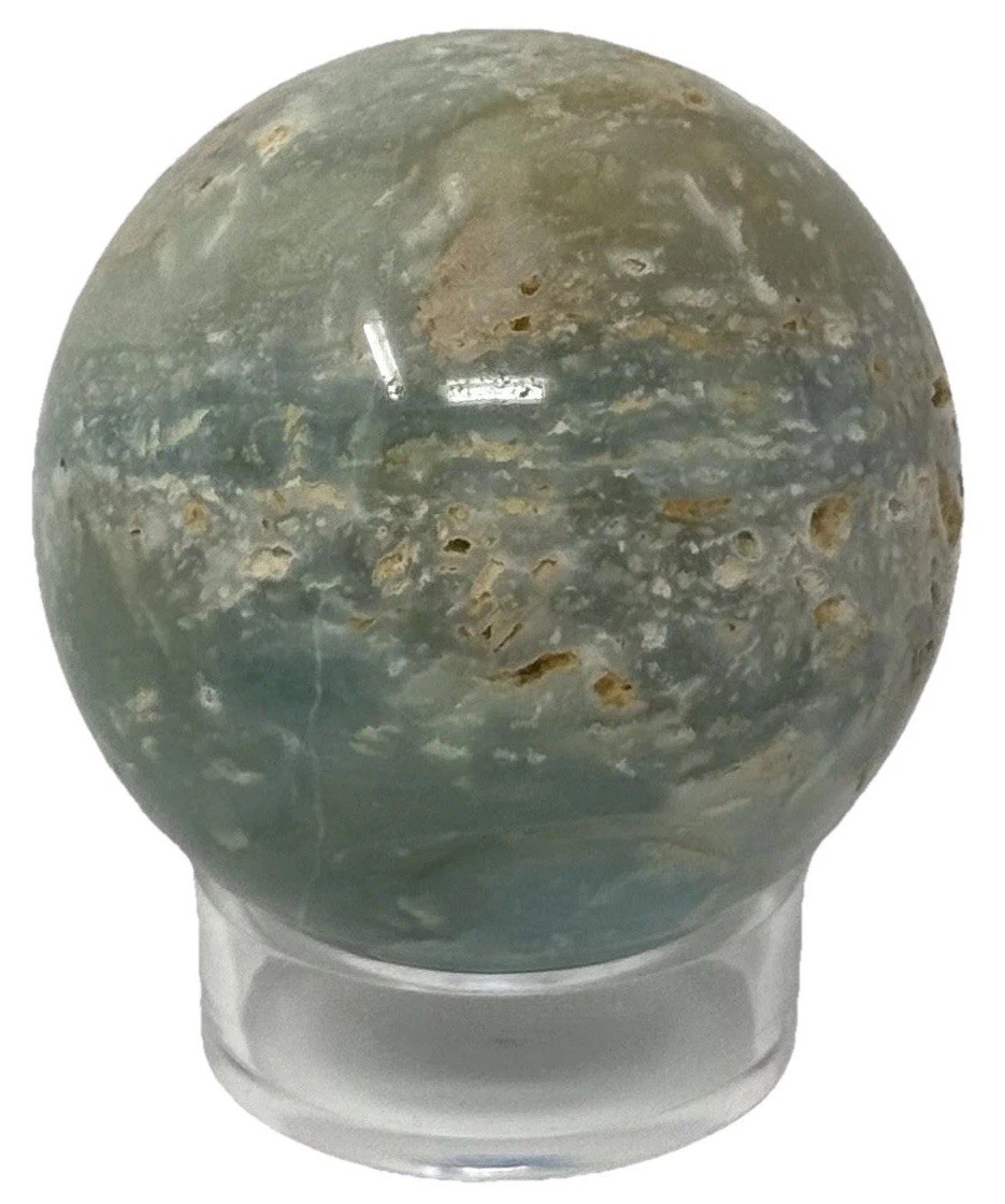 394g Beautiful Blue Caribbean Calcite Crystal Sphere With Holder