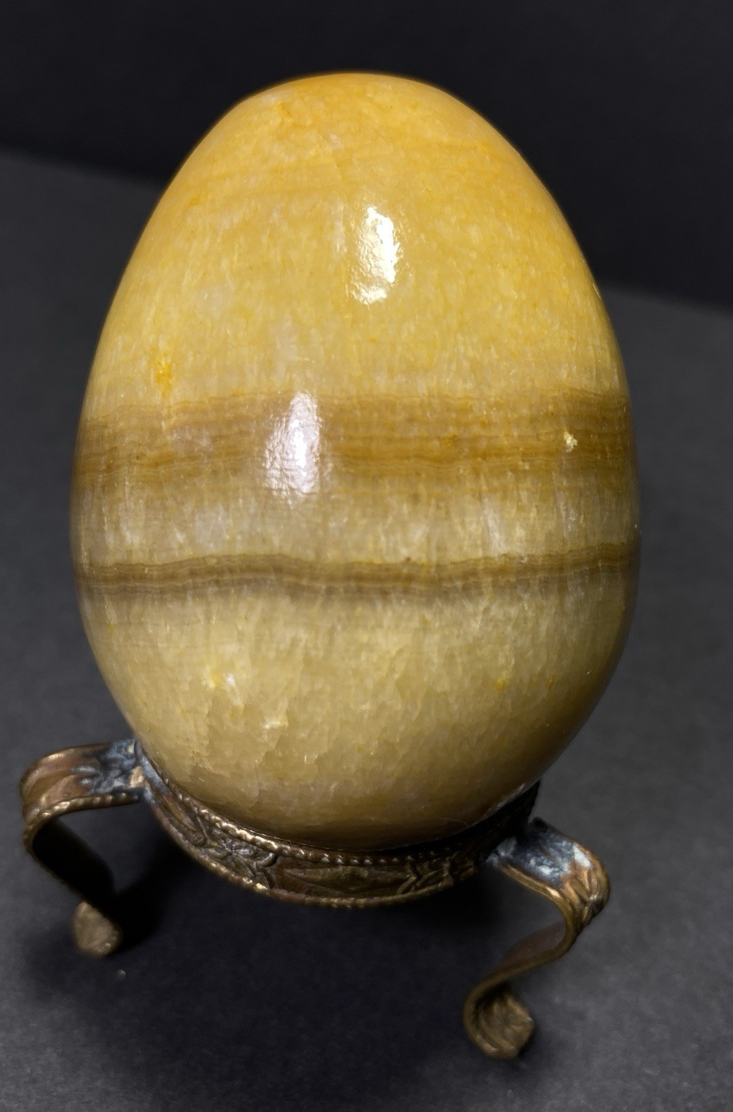 Natural Onyx Stone Egg With Stand Hand Polished Banded Agate Calcite Crystal