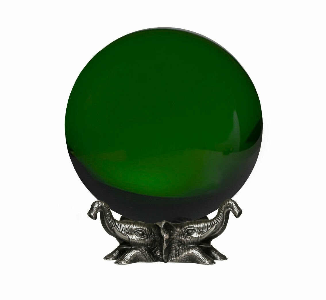 8in Crystal Ball Sphere for Feng Shui, Meditation, Decor, with Elephant Stand.