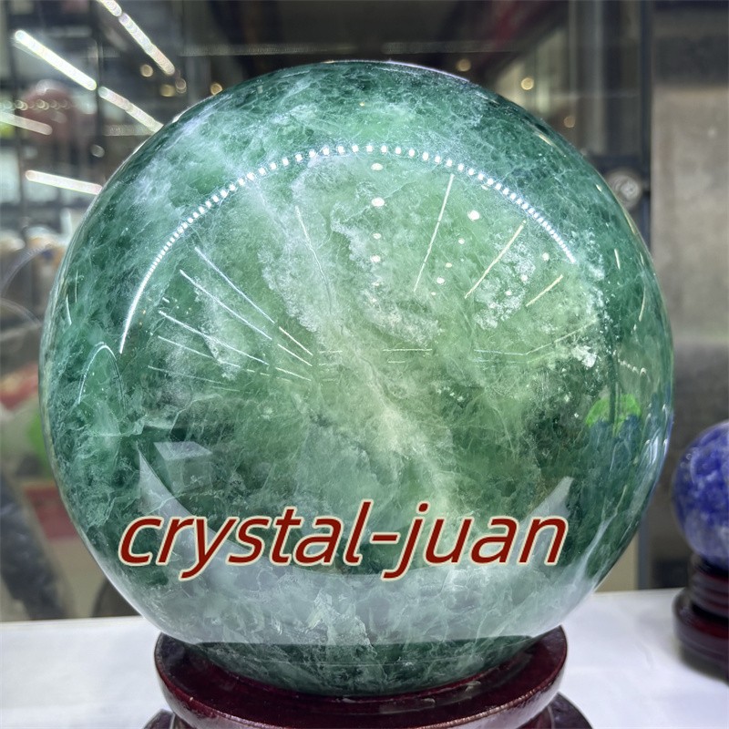 45.1LB Top Natural green fluorite Quartz Sphere Crystal Ball Healing 220mm+stand