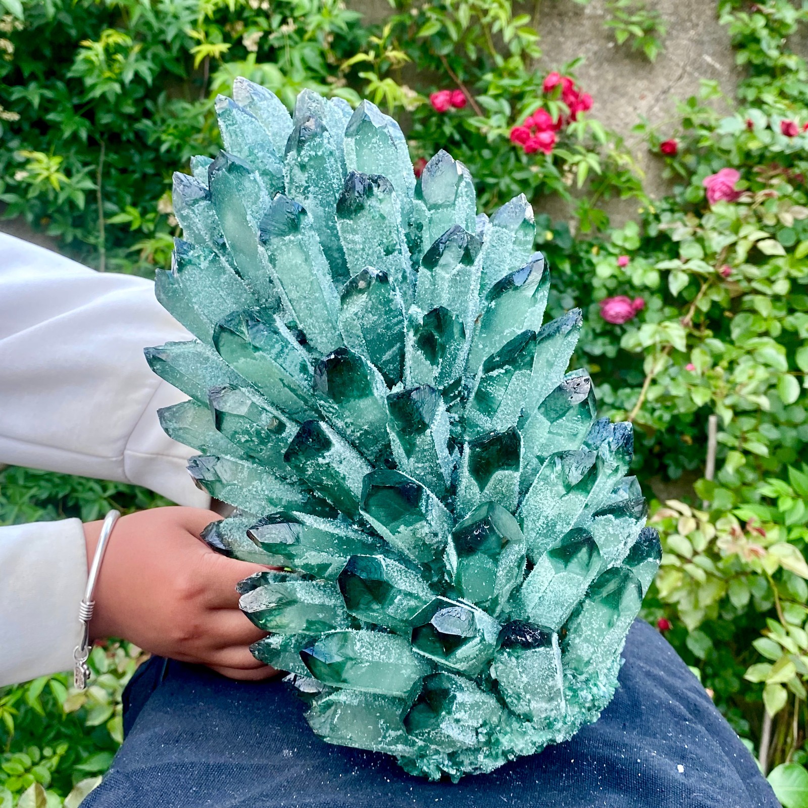 18LB New Find green Phantom Crystal Quartz Cluster Mineral Specimen Healing
