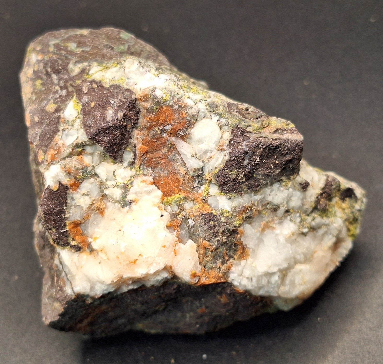 Calcite On Pretty Multi Colored Amygdaloidal Basalt From Copper Mine Michigan