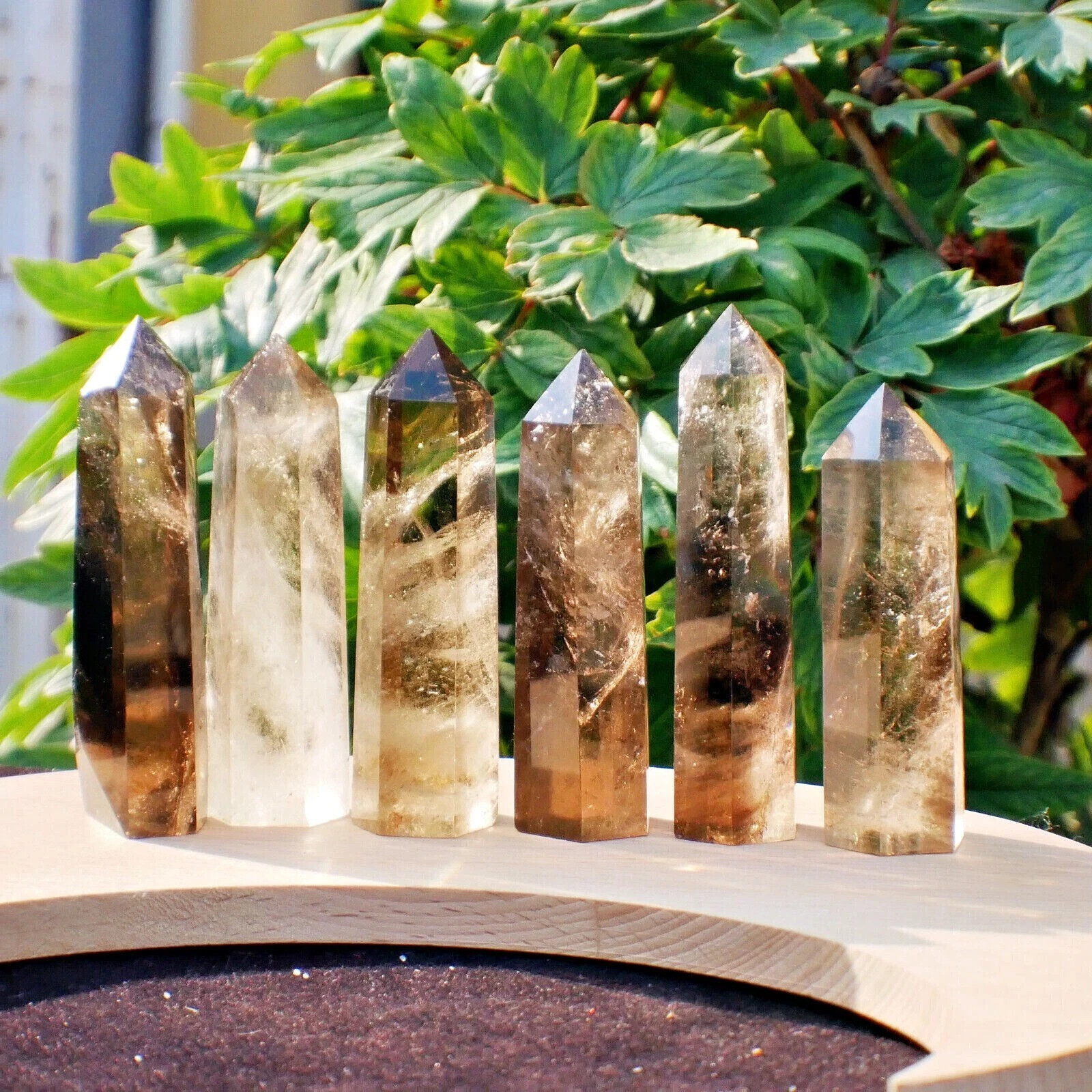Natural Smoky Quartz Crystal Tower Point Wand HealingObelisk Home Decor Gifts