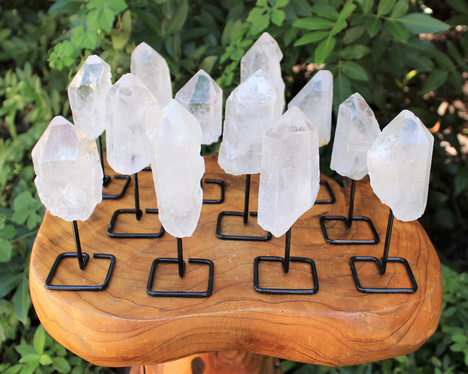 Clear Quartz Point On Metal Stand, Clear Quartz Min Pin (Clear Quartz Crystal)