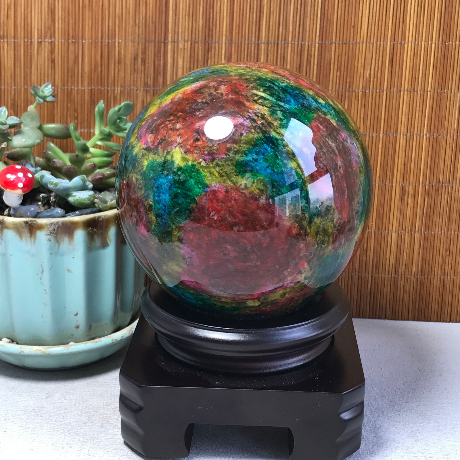 Natural “Seven Colors Jade” sphere Ball -Taiwan China 1.85kg Base Random A5809