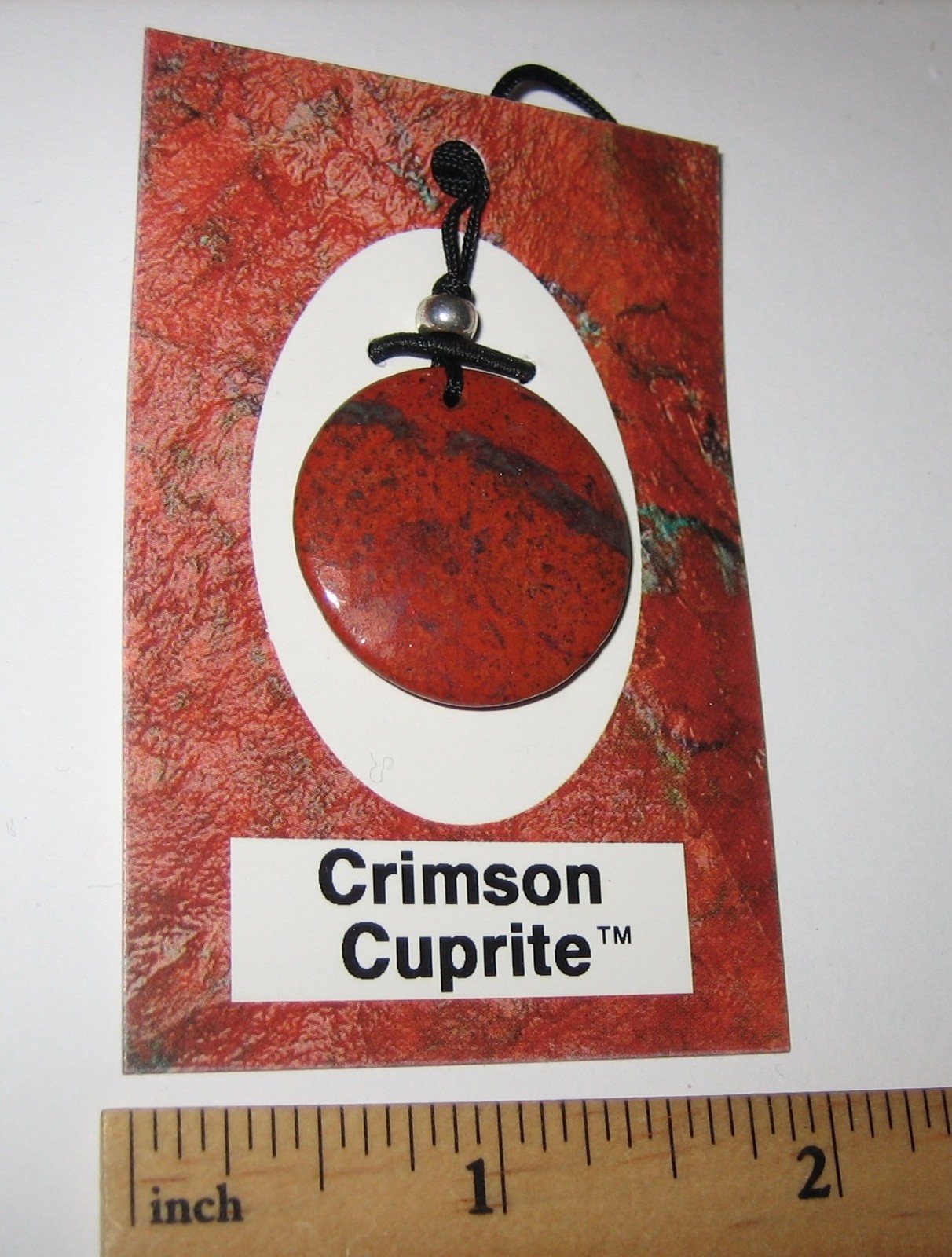 27mm POLISHED NATURAL CRIMSON CUPRITE STONE MINERAL CORDED ROUND DISC PENDANT *1