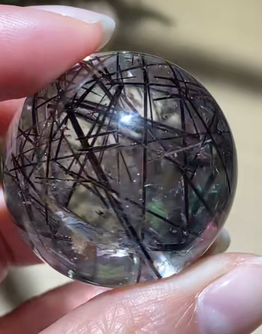 36mm Natural Black Rutilated Quartz Sphere Energy Crystal Ball Reiki Decor