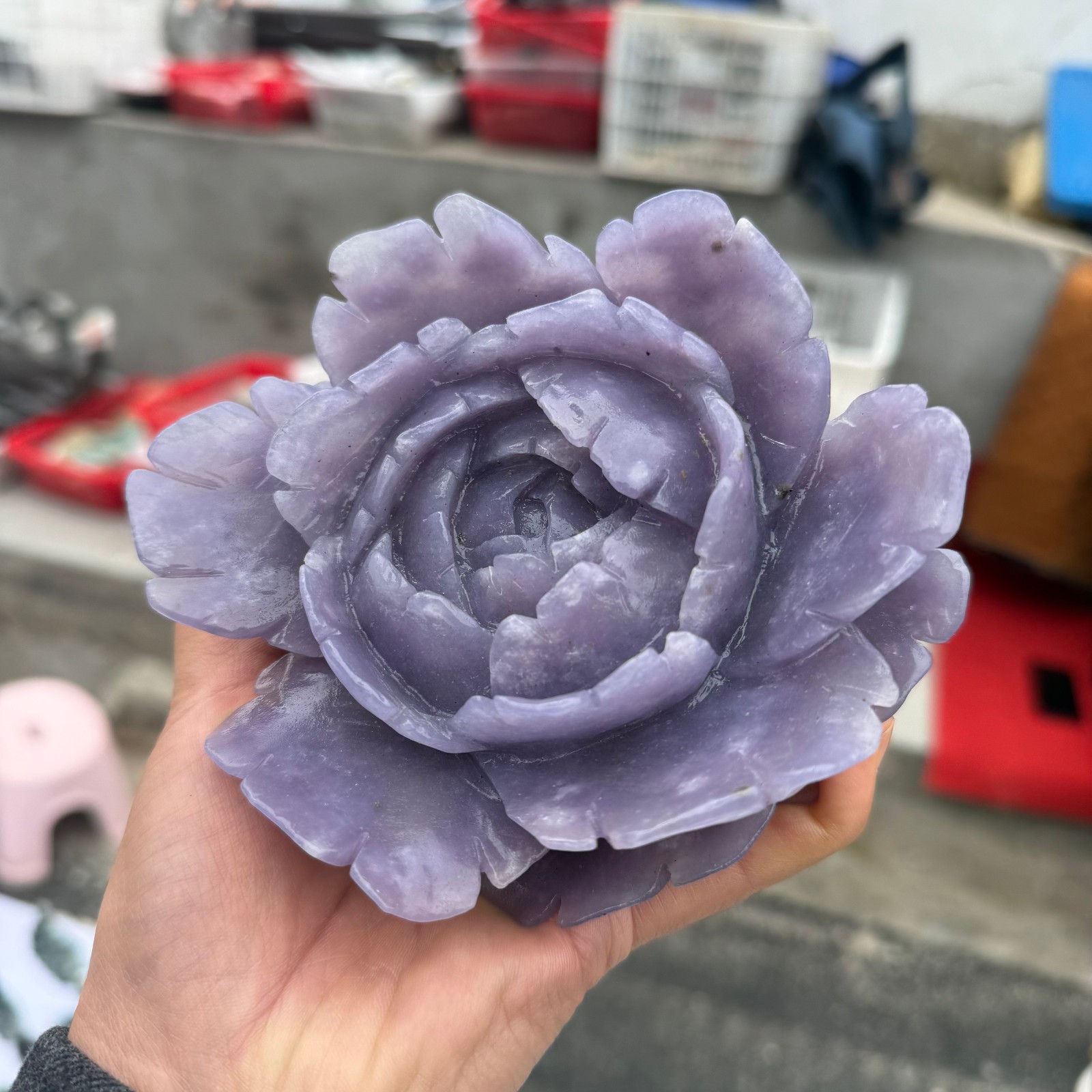 1LB Natural Purple Cloud Mother Quartz Carved Flower Crystal Reiki Healing 1pc