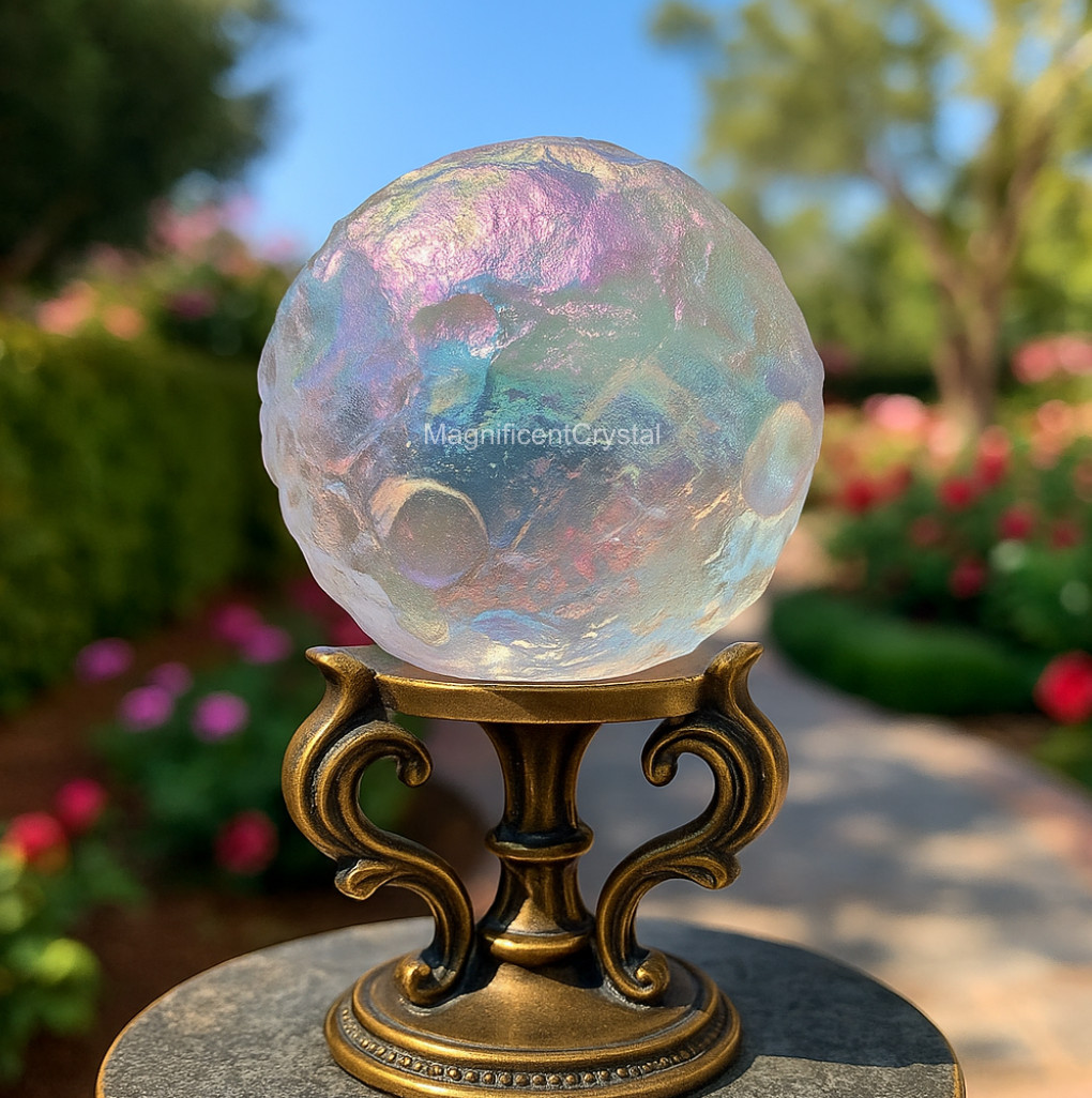 Angel Aura Quartz Moon Sphere Rainbow Crystal Sphere Ball Home Decor Art Display
