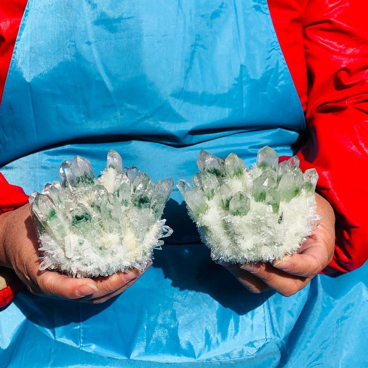 2 piece Lab-Grown Green Crystal Clusters Healing Energy Home Decor 2.61LB