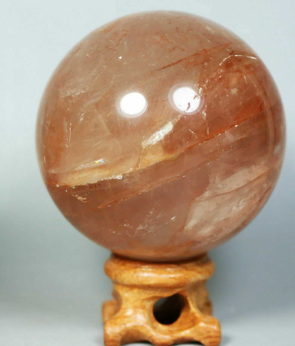 Natural RED FIRE QUARTZ Hematoid Crystal PHANTOM MULTI-INCLUSIONS Sphere Stand