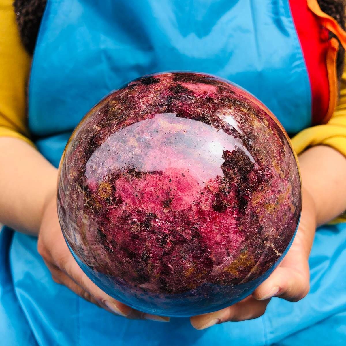6.6LB Natural Rhodonite Crystal Sphere Pink Black Healing Gem Stone 4802