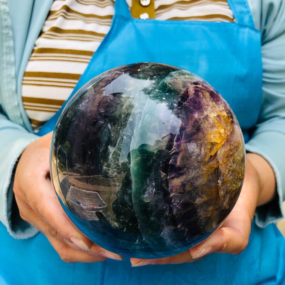 6.13LB Natural Crystal Rainbow Fluorite Sphere Display Ball Reiki Healing