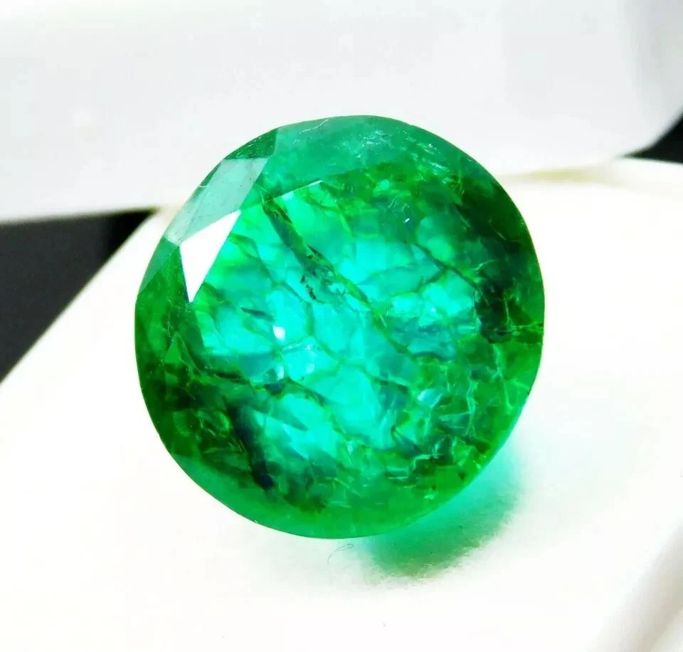 10-11 Ct Green Emerald Certified Natural Colombian Round Cut Loose Gemstone