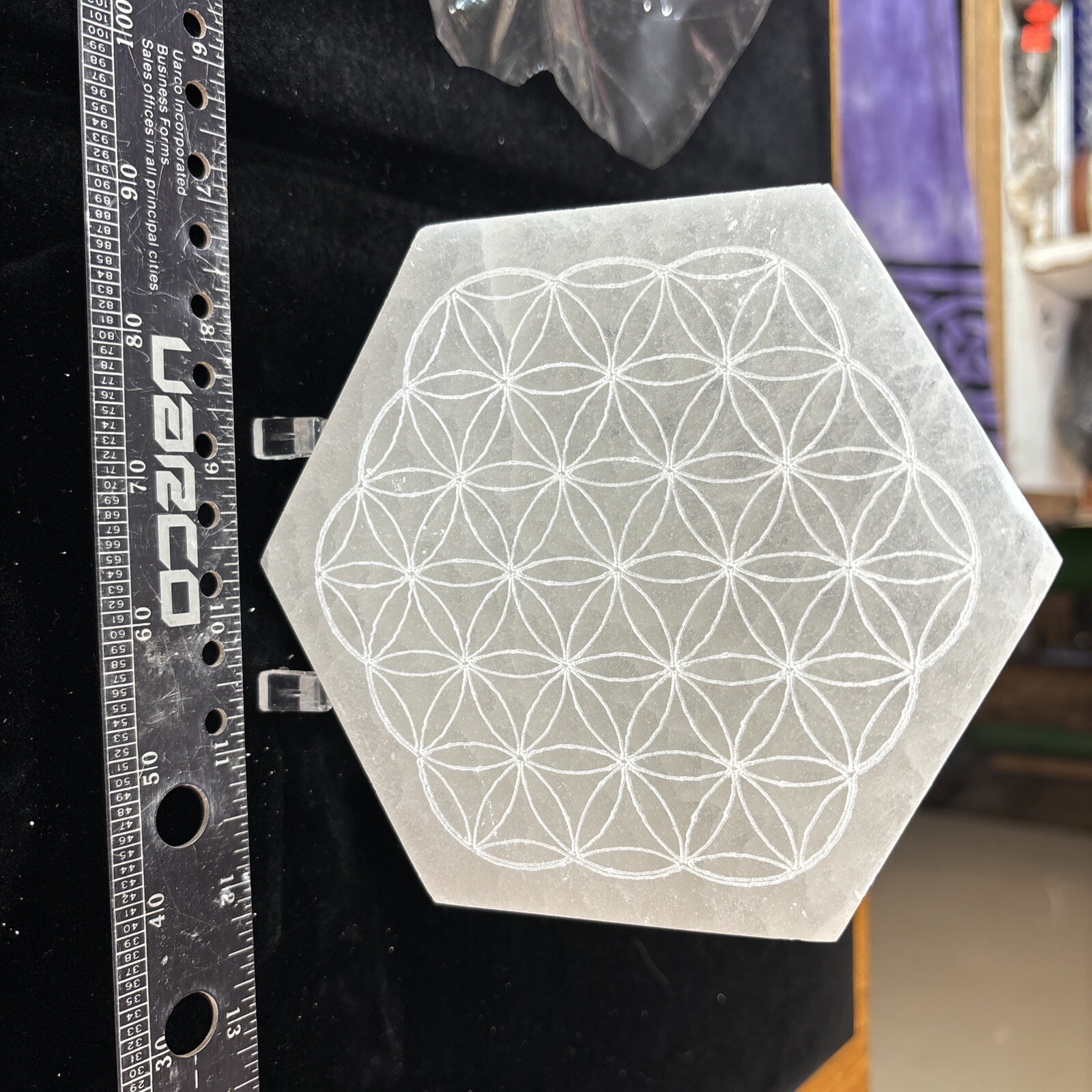 5 1/2” Selenite Charging Plate/grid With Flower Of Life