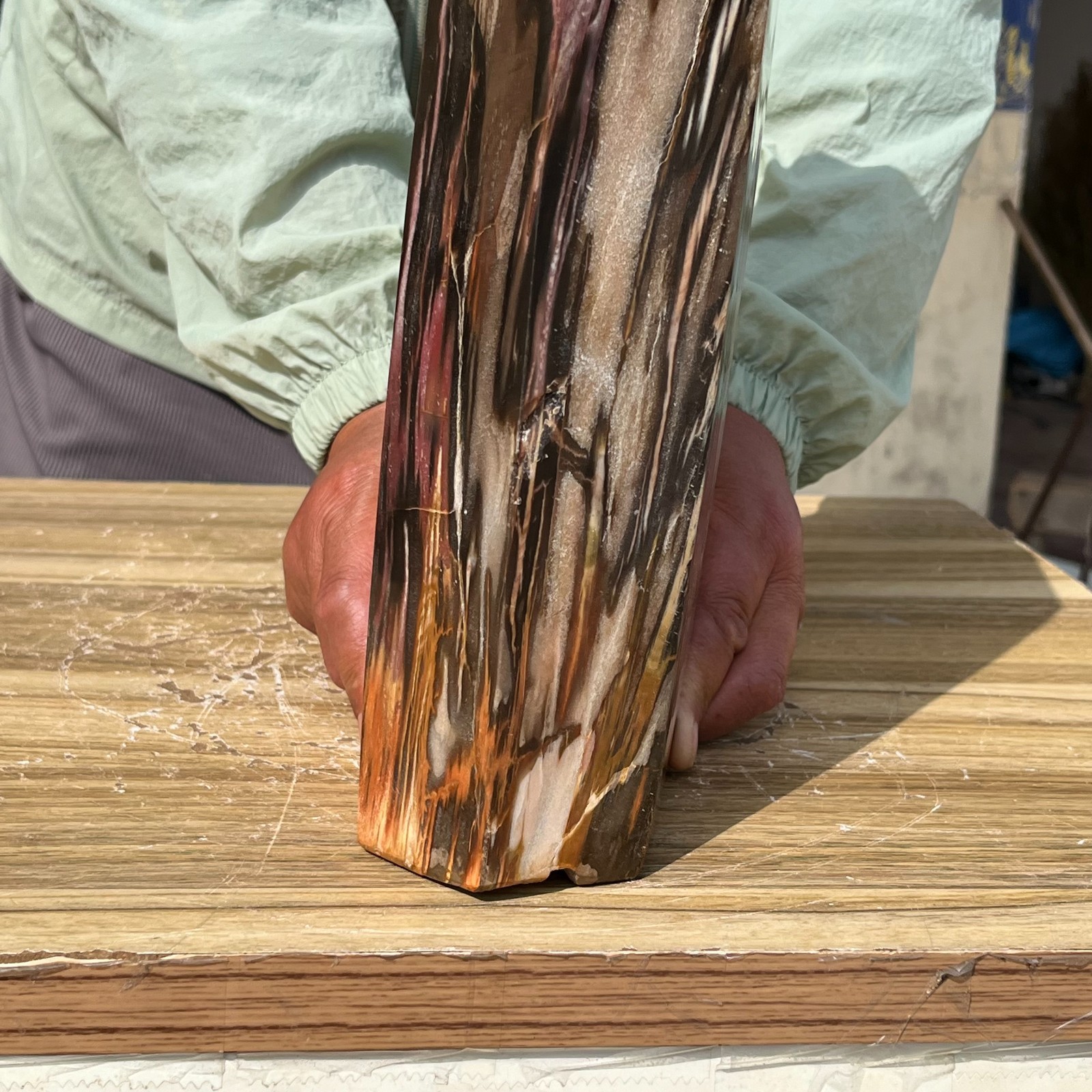 16.98LB Large Natural Polished Petrified Wood Obelisk Tower Crystal Reiki Decor
