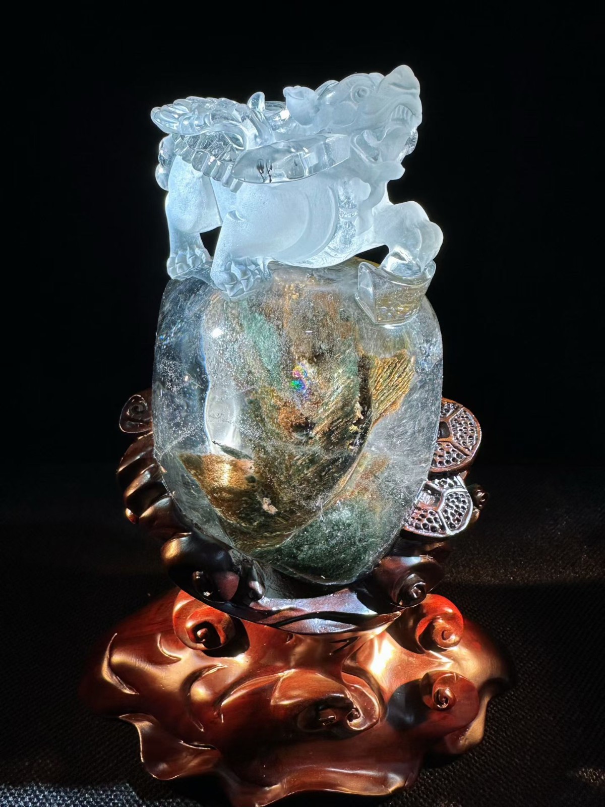 5LB Top Natural Ghost Phantom Quartz Carved Crystal Pixiu Reiki Healing Decor