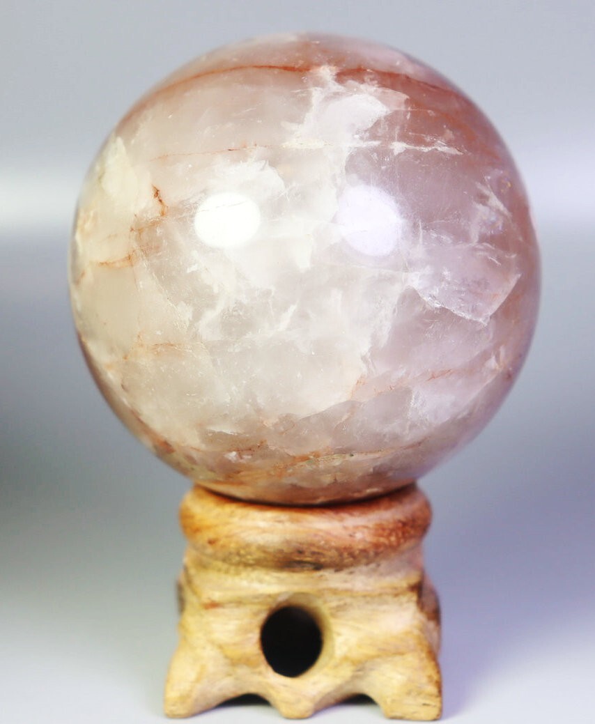 221g Natural Red FIRE Hematoid QUARTZ Crystal Sphere Ball Stone Healing/Stand