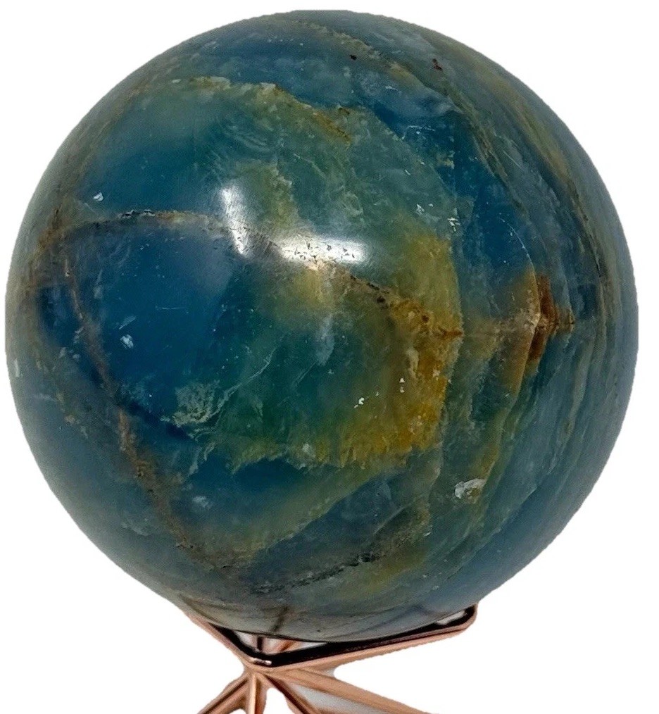 352g Blue Onyx Crystal Sphere Polished Pretty Colors & Banding Holder Included