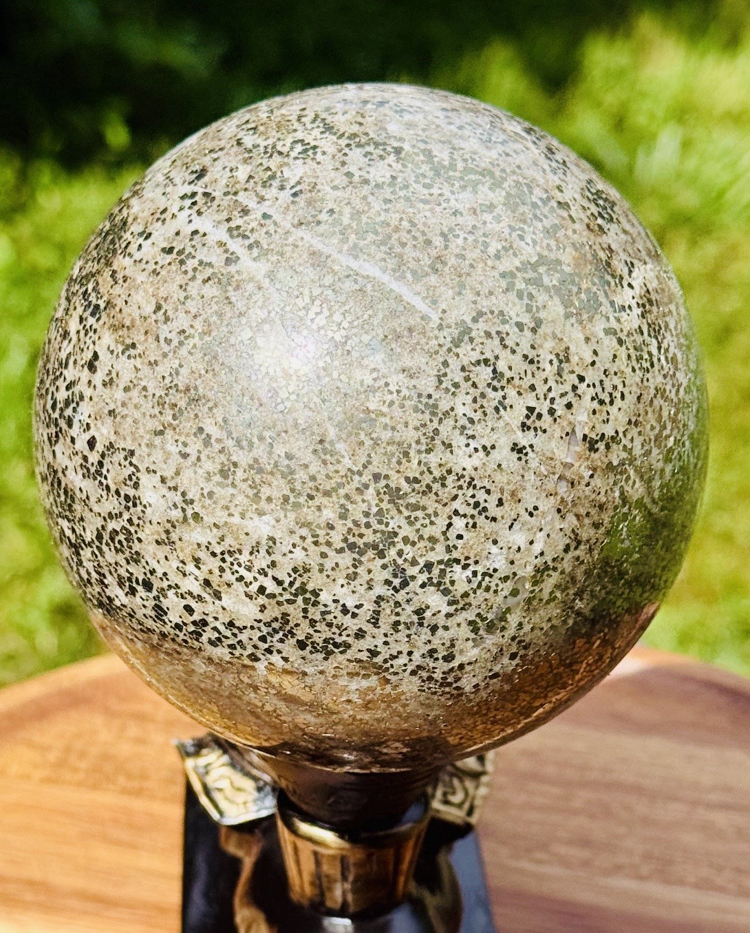 3 Lb. 14oz. Pyrite And Quartz Sphere (97mm) On Egyptian Stand